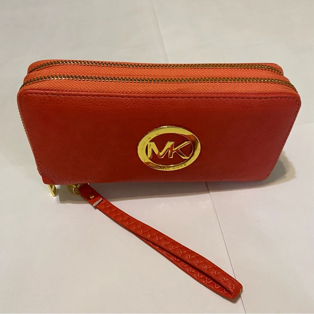 Michael Kors Coral Wristlet with Gold Accents